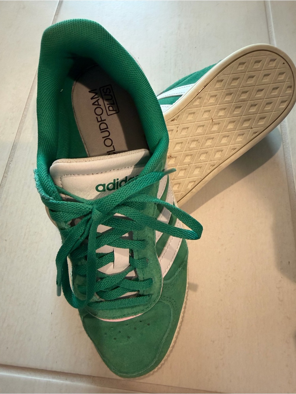 adidas Women’s Green and White Lace-Up Sneakers